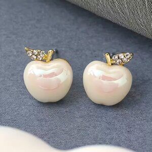 Iridescent Apple Earrings w/ Rhinestone Stem Z120